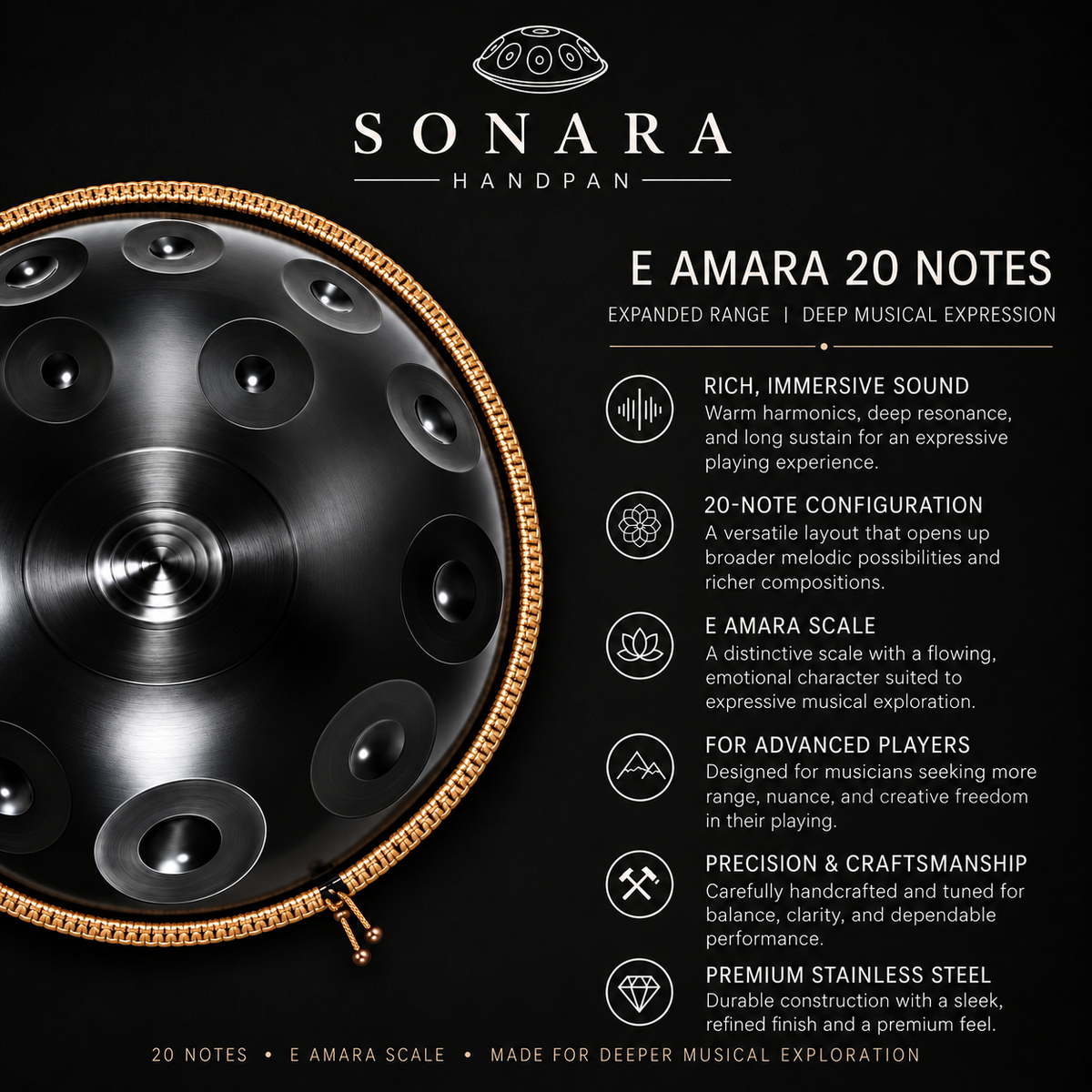 E Amara | 20 Notes | Stainless Steel | Kaelas Handpan